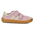Pink kid's barefoot shoe with brown sole 